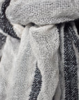 Close-up of the fabric on the black + white puckered scarf.