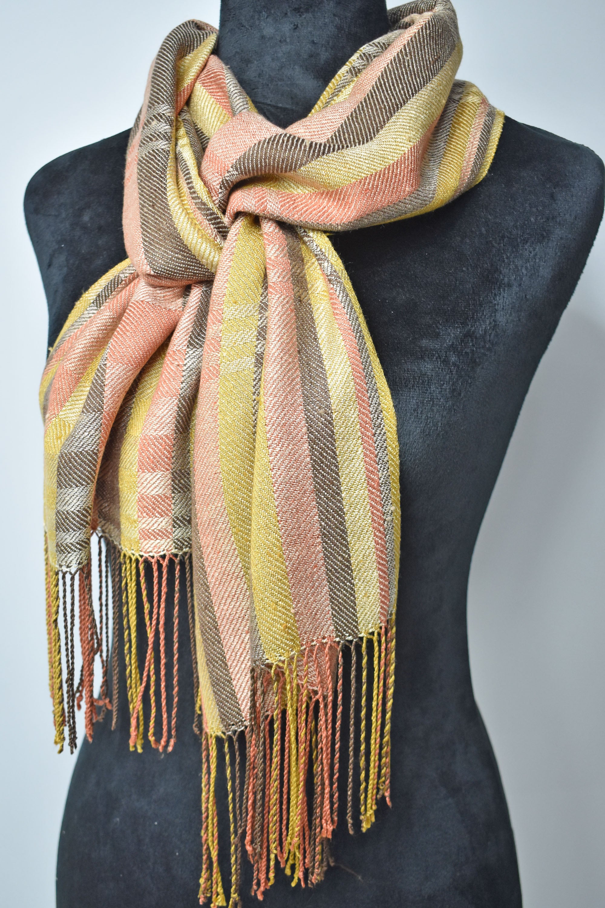 Organic handwoven scarf :Mud buy brown / Tumeric yellow (Extra long)