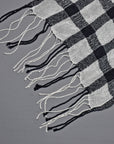 Black Merino Wool with White Up-cycled Viscose Handwoven Plaid Puckered Scarf