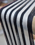 Black Merino Wool with White Up-cycled Viscose Handwoven Striped Puckered Scarf