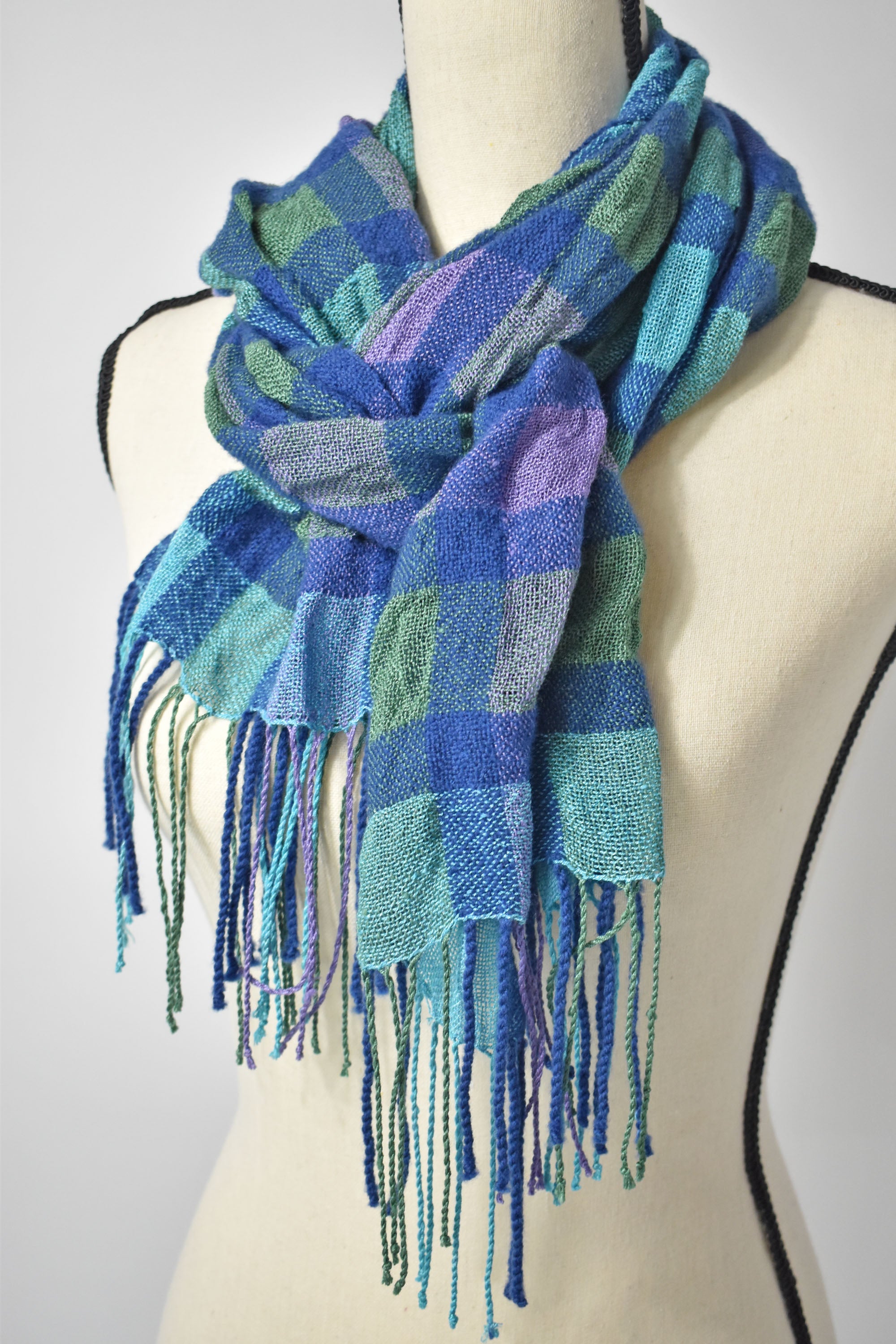 Blue plaid scarf / handwoven scarf discount / merino wool scarf