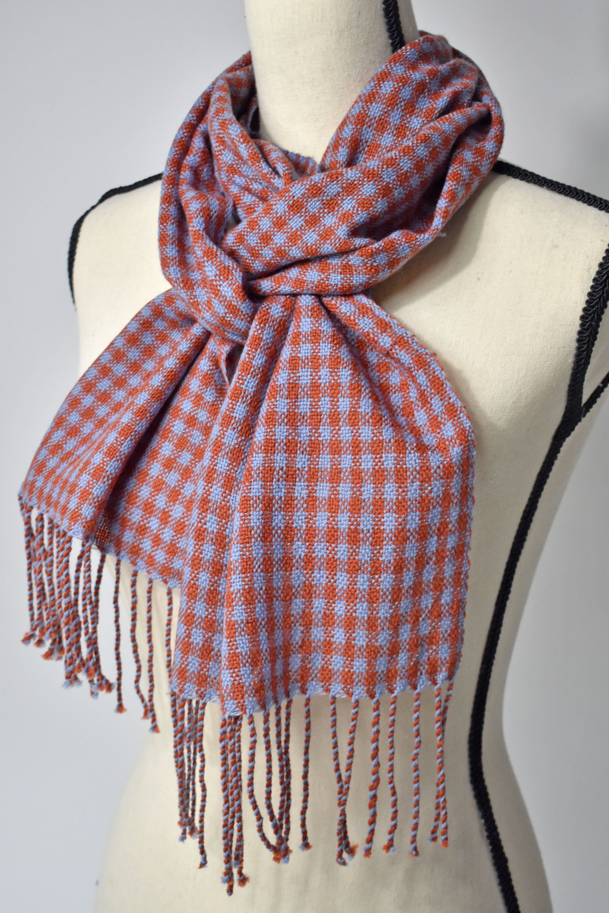 Blue plaid scarf / deals handwoven scarf / merino wool scarf