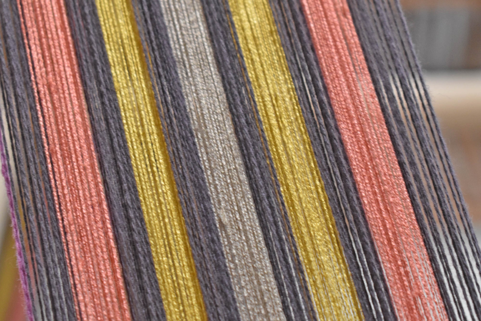 Close-up of the warp to make this scarf on the warping mill