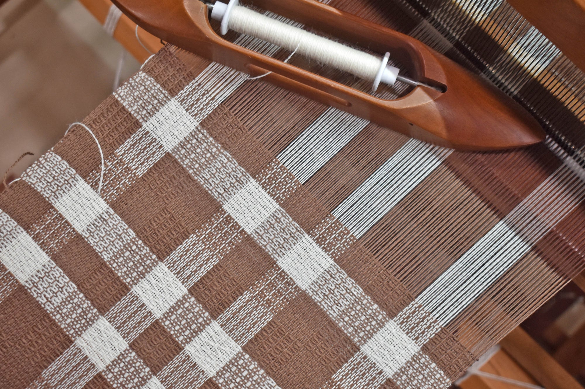 Chestnut Brown + White Handwoven Merino Wool Scarf