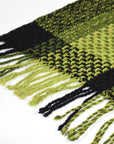 Handwoven Winter Wool Shawl in Black + Greens