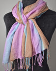 Multi-Colored Hand-Painted Cotton Scarf on a mannequin