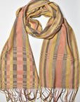 Peach, Brown, Yellow Handwoven Scarf using Up-cycled Yarns