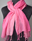 Pretty in pink cotton hand-painted scarf on a mannequin