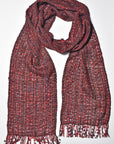 Maroon Textured Handwoven Scarf using Up-cycled Yarns