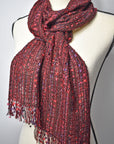 Maroon Textured Handwoven Scarf using Up-cycled Yarns